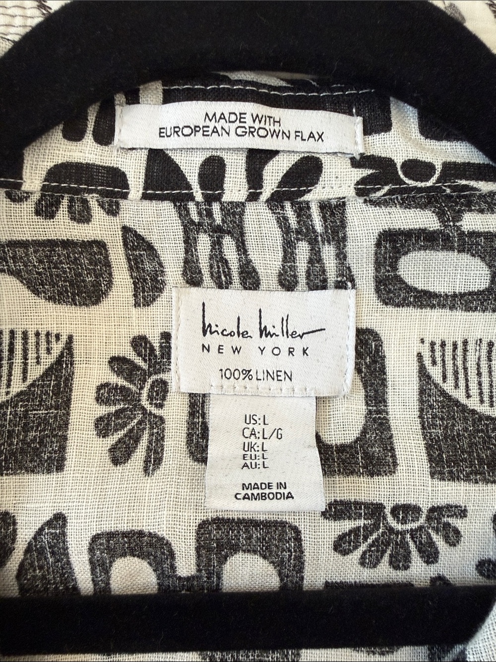 100% Linen Nicole Miller Geometric Button Front Top - Picture 3 of 6